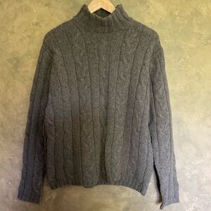 American Eagle Donegal Cable Knit Funnel Neck Wool Blend Sweater